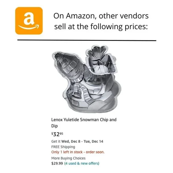 NEW - Lenox Yuletide Snowman Metal Chip Dip Serveware - Picture 4 of 4